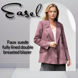 EASEL Suede-Look Double Breasted Fully Lined Blazer Pockets Easy Care Luxurious